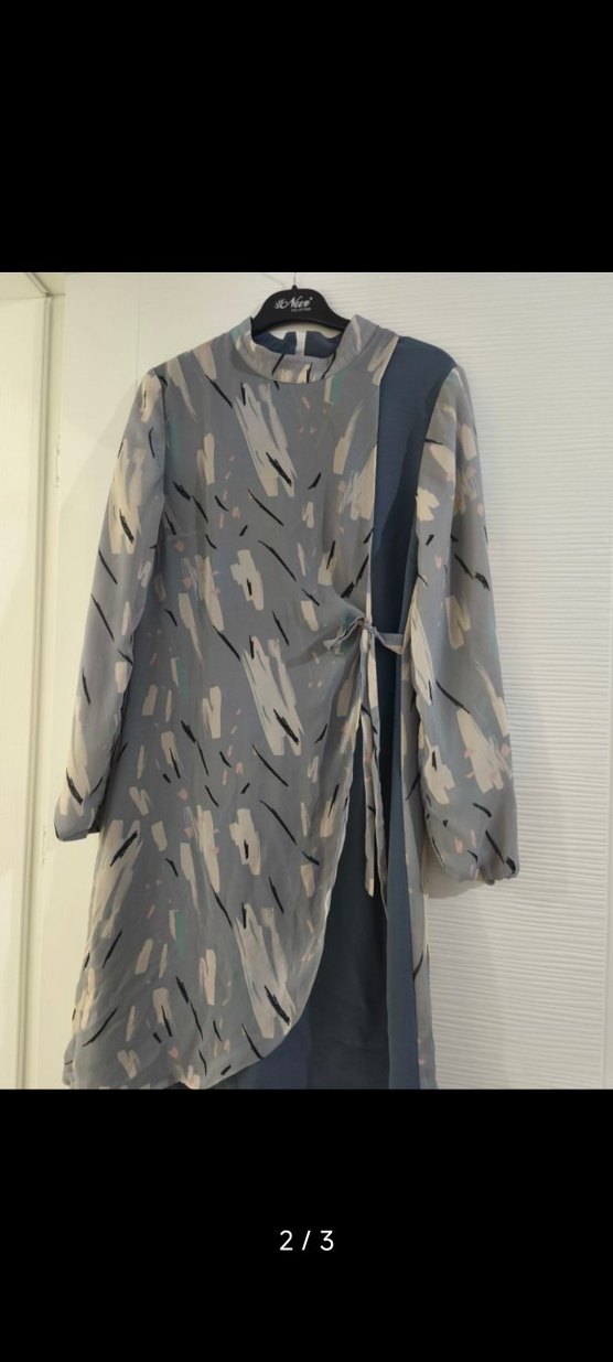 Gri Uzun Bağcıklı Dökümlü Hamile Kabanı - Görsel 2