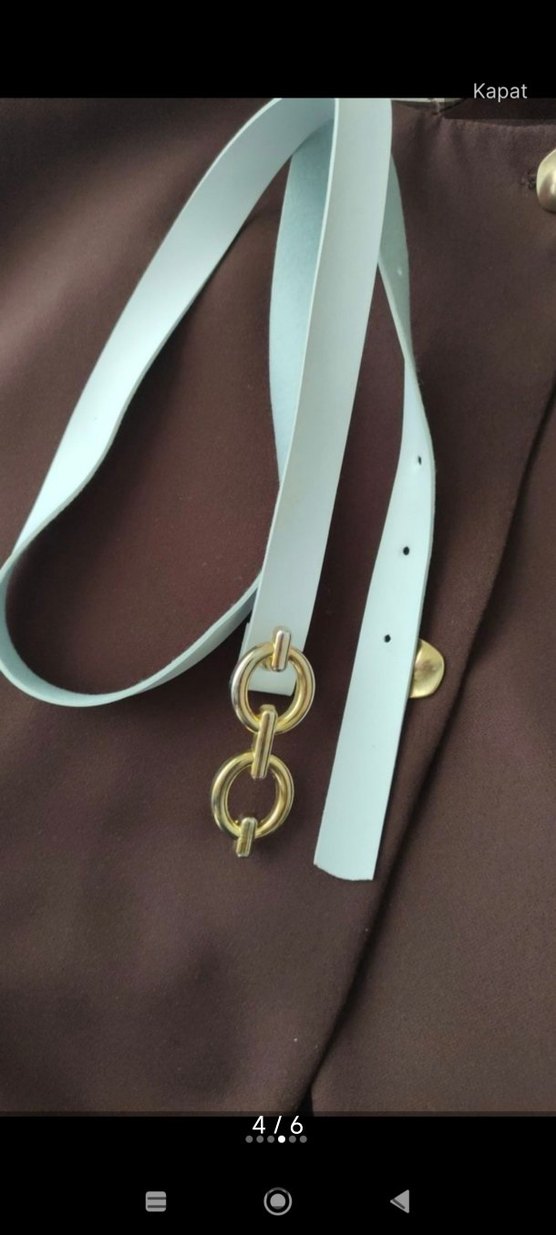 Kahverengi Uzun Kollu Kemerli Kadın Elbise - Görsel 5