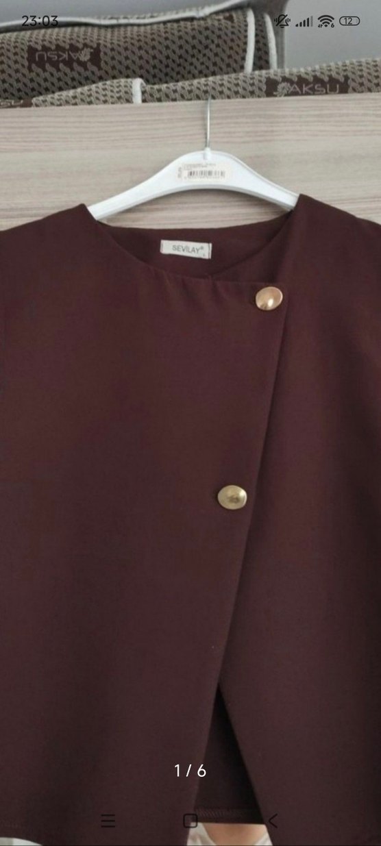 Kahverengi Uzun Kollu Kemerli Kadın Elbise - Görsel 2