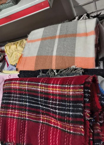 Koyu Kırmızı Ekose Desenli Kadın Şal - Görsel 2