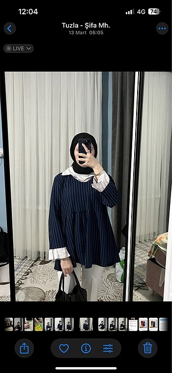 Lacivert belden prenses model gömlek