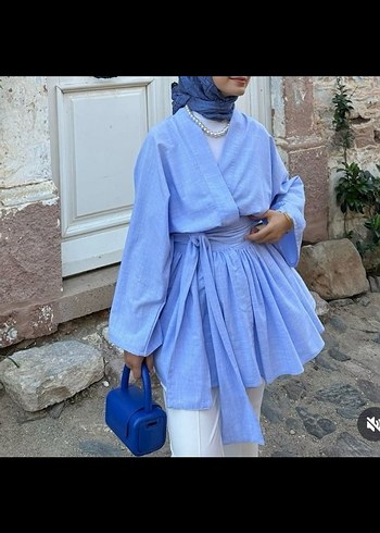Mavi Keten Salaş Mini Tunik