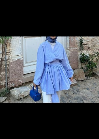 Diğer Mavi Keten Salaş Mini Tunik