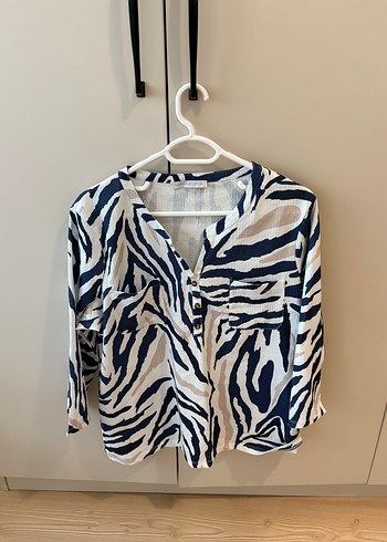 Kadın Beyaz Zebra Desenli Bluz