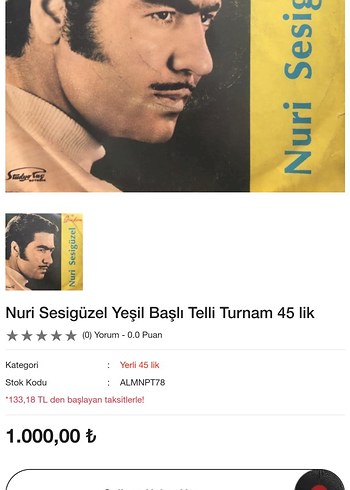NURİ SESİGÜZEL 45'LİK PLAK SORUNSUZ - Görsel 3
