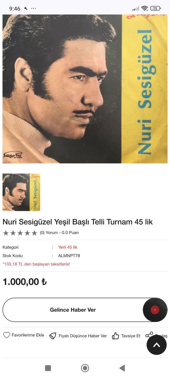 NURİ SESİGÜZEL 45'LİK PLAK SORUNSUZ - Görsel 3
