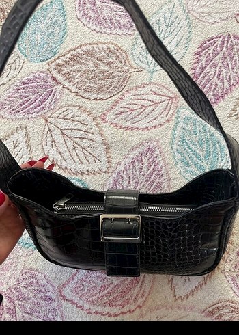 Siyah Krokodil Desenli Deri Kadın Çanta - Görsel 2
