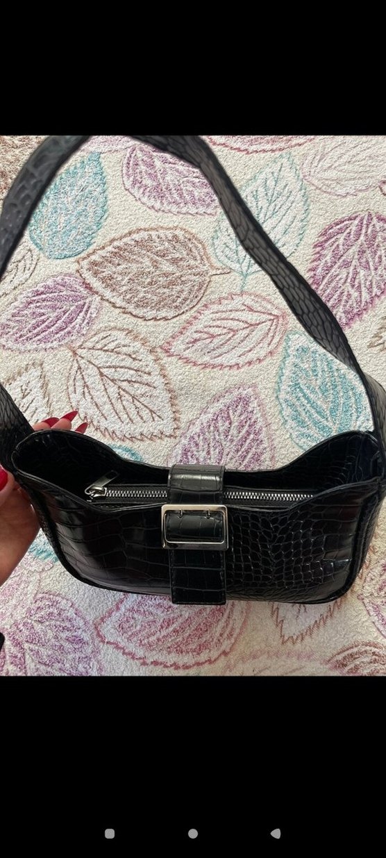 Siyah Krokodil Desenli Deri Kadın Çanta - Görsel 2
