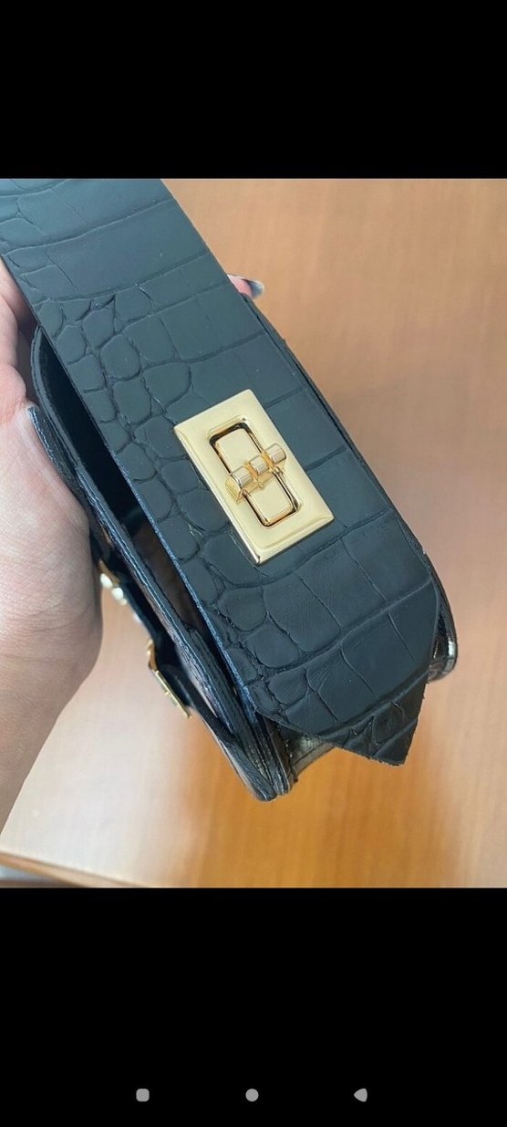 Kemerli Siyah Yılan Derisi Desenli Kadın Çanta - Görsel 3