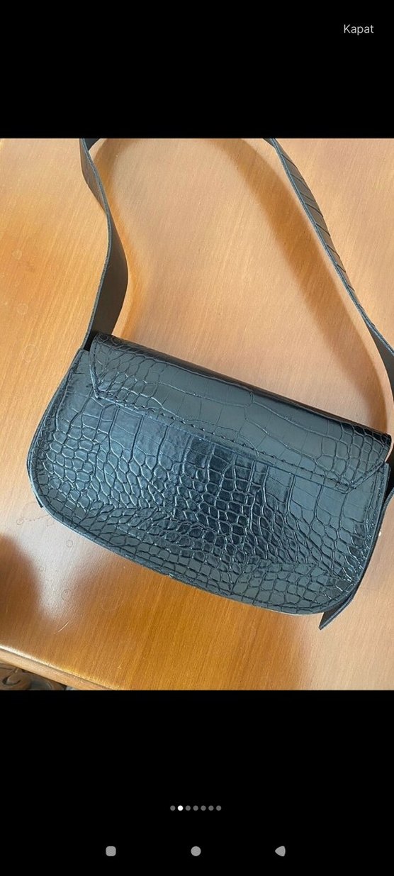Kemerli Siyah Yılan Derisi Desenli Kadın Çanta - Görsel 2