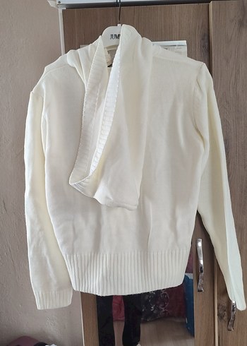 Pamuklu Beyaz Hamile Hırka, Uzun Kollu, Yüksek Yakalı - Görsel 2