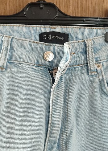 Düğmeli Mavi Midi Geniş Paça Kadın Kot Pantolon - Görsel 2