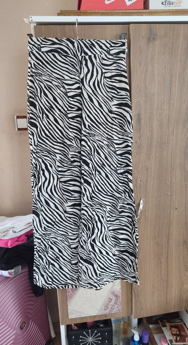 Zebra Desenli Beli Kemerli Salaş Kadın Pantolon - Görsel 2