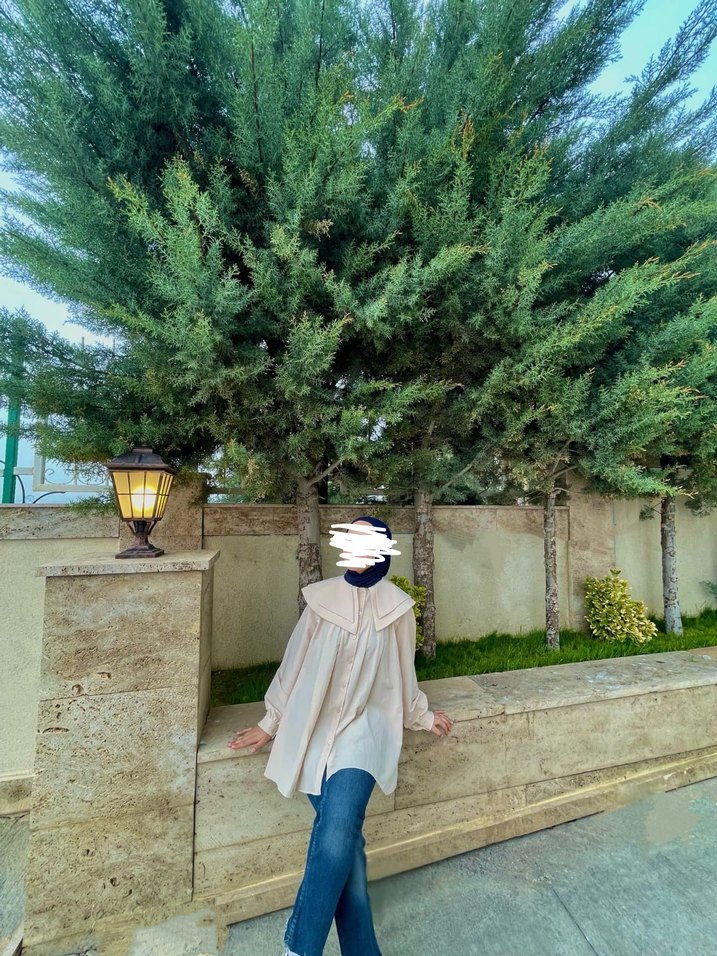 Bej Keten Düğmeli Hamile Bluzu - Görsel 2