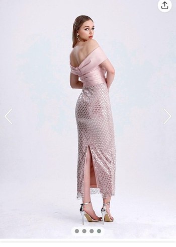 Pudra Pullu Drapeli Uzun Abiye Elbise - Görsel 3