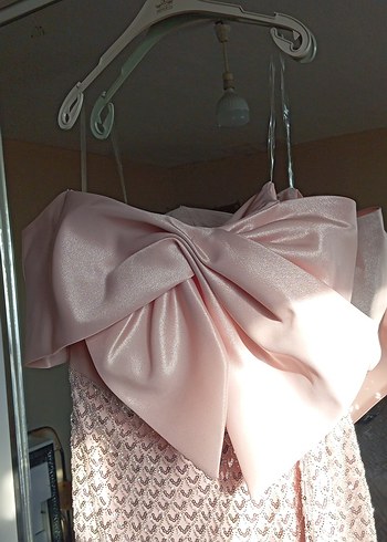 Pudra Pullu Drapeli Uzun Abiye Elbise - Görsel 6