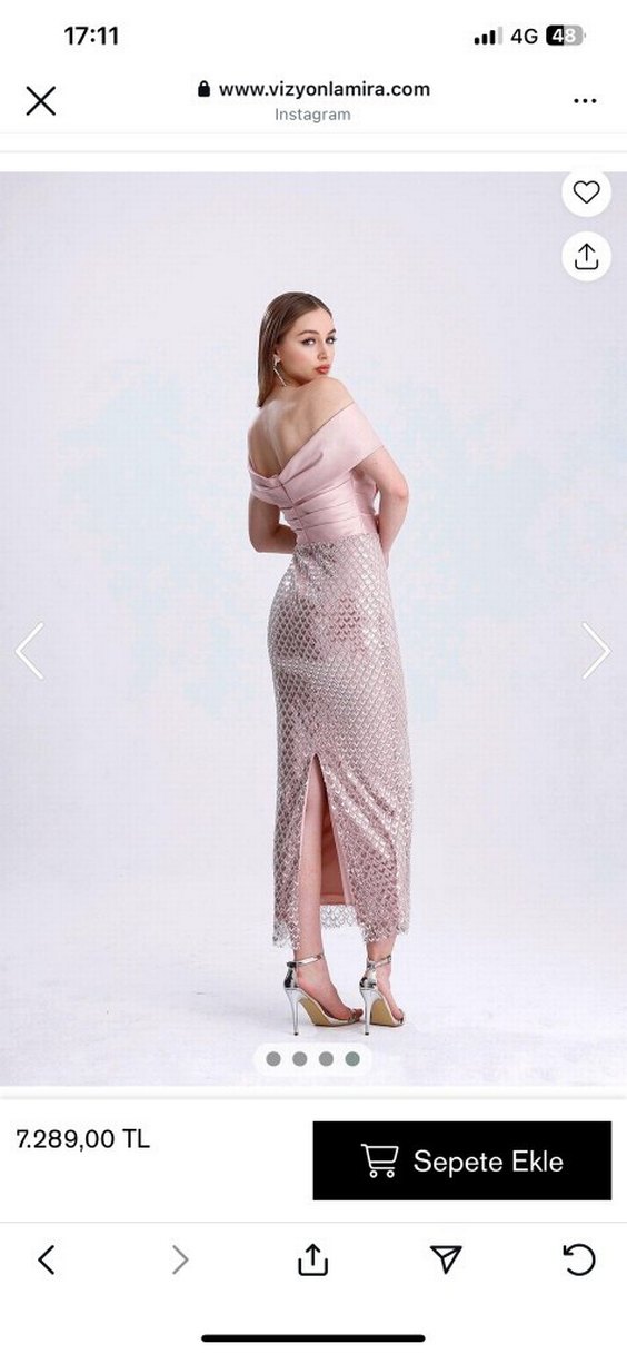 Pudra Pullu Drapeli Uzun Abiye Elbise - Görsel 3