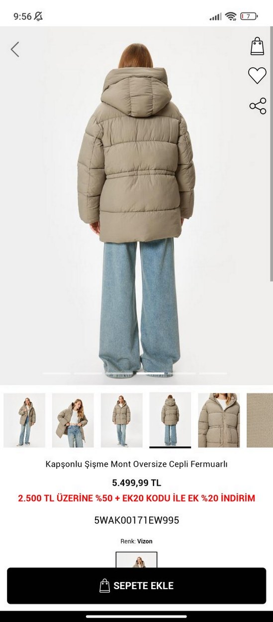 Kahverengi Kapüşonlu Oversize Şişme Mont - Görsel 2