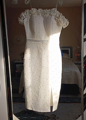 Çiçek Detaylı Midi Mini Gelinlik - Görsel 4