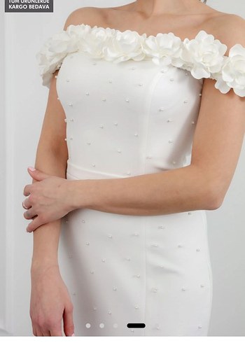 Çiçek Detaylı Midi Mini Gelinlik - Görsel 2