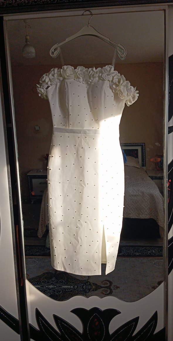 Çiçek Detaylı Midi Mini Gelinlik - Görsel 4