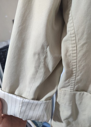 Bej Pamuklu Düğmeli Midi Ceket - Görsel 3