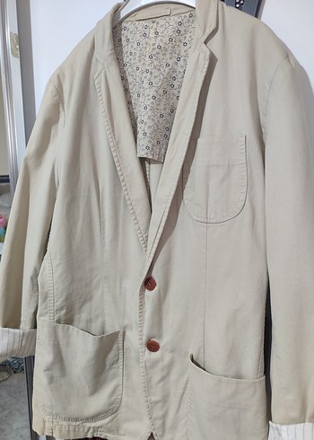 Bej Pamuklu Düğmeli Midi Ceket - Görsel 4