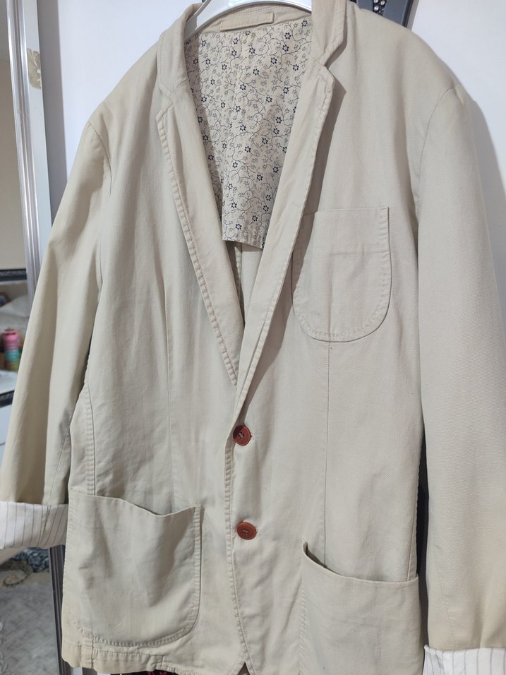 Bej Pamuklu Düğmeli Midi Ceket - Görsel 4