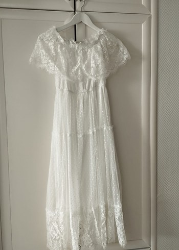 Dantel Detaylı Beyaz Elbise - Görsel 5