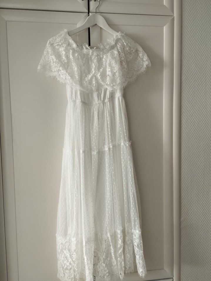 Dantel Detaylı Beyaz Elbise - Görsel 5