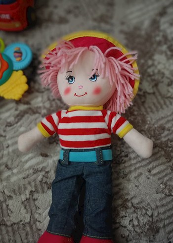 Renkli Pembe Saçlı Bez Bebek oyuncak set