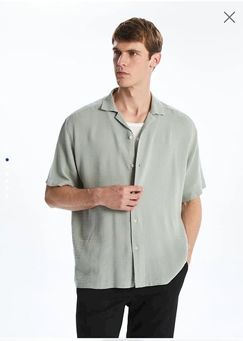 yeşil Keten Loose Fit Kısa Kollu Erkek Gömlek