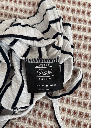 m Beden Çizgili Yüksek Yakalı Örme Crop Top