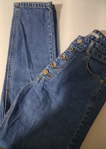s Beden Düğmeli Gri Dar Kesim Kot Pantolon