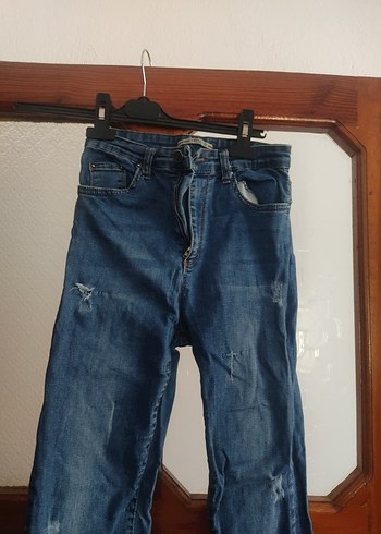 Kadın Mavi Bol Kesim Midi Denim Jean