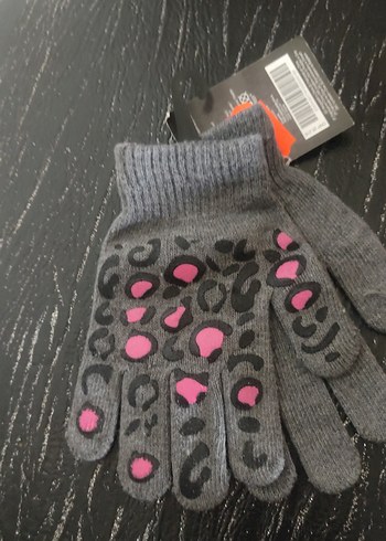 Leopar Desenli Gri Kız Eldiveni - Görsel 2