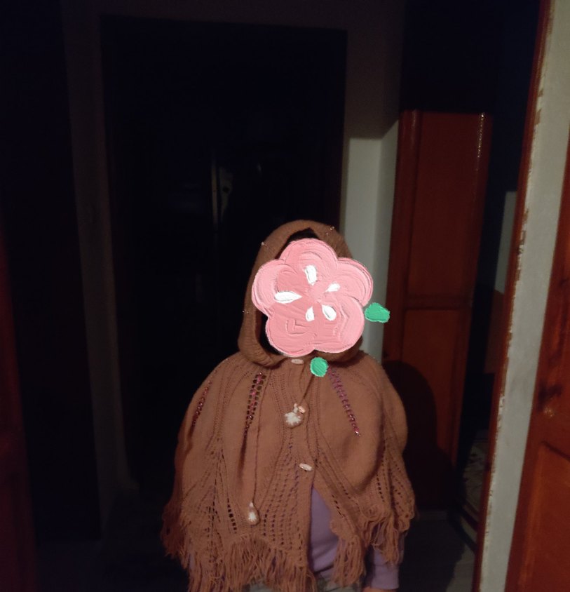 Pembe Kapüşonlu Kız Panço Örgü Detaylı - Görsel 3