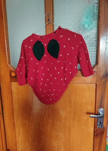 Kız Çocuk Kırmızı Nakışlı Bohem Örgü Panço - Görsel 2