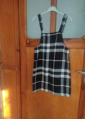 Kızlar için Kareli Askılı Gri Salopet - Görsel 3