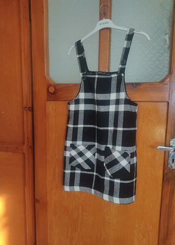 Kızlar için Kareli Askılı Gri Salopet - Görsel 2