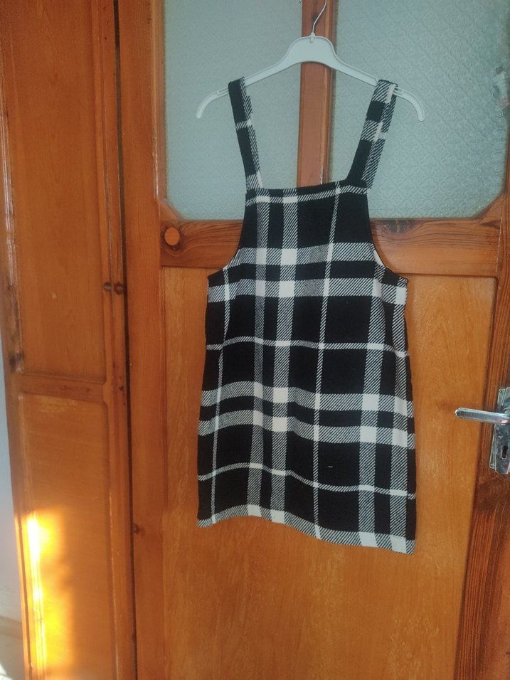 Kızlar için Kareli Askılı Gri Salopet - Görsel 3