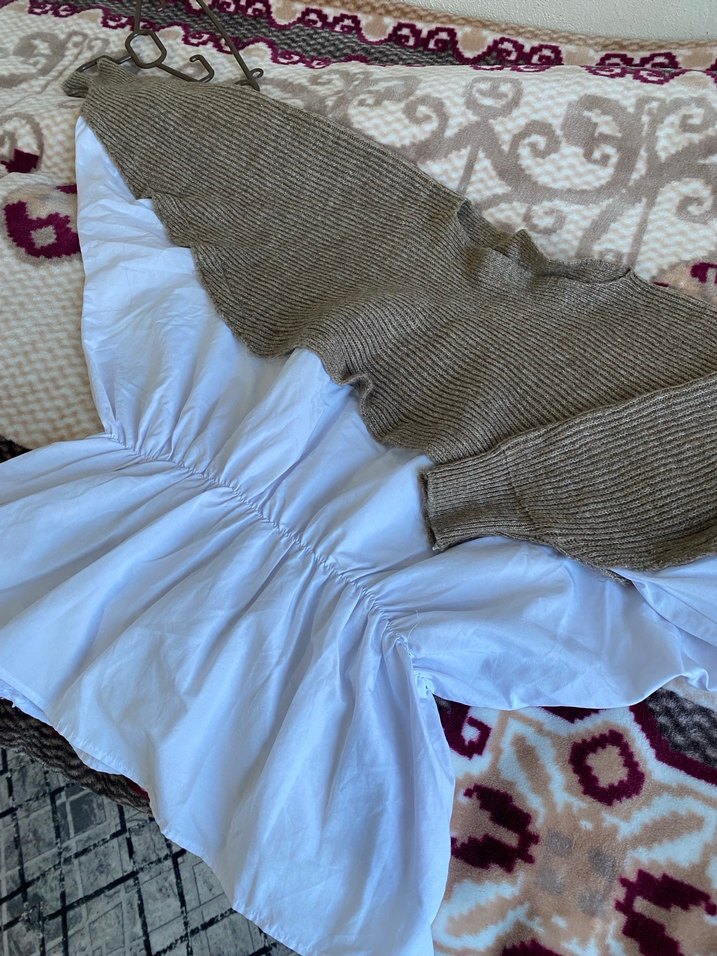 Bej Triko Midi Kadın Kazak - Görsel 2