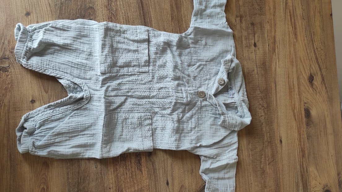 Düğmeli Gri muslin  Erkek Bebek Tulum 3-6 ay - Görsel 2