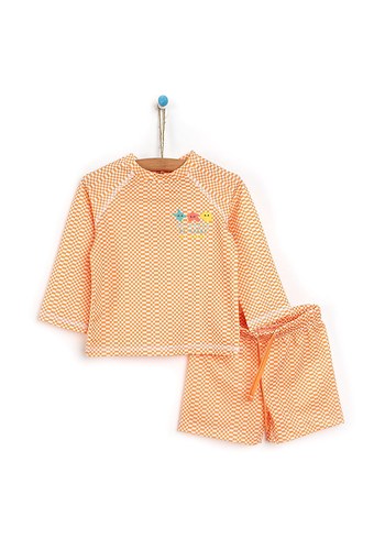 Turuncu Kareli Kısa Kollu Erkek Bebek Mayo Takımı - Görsel 2