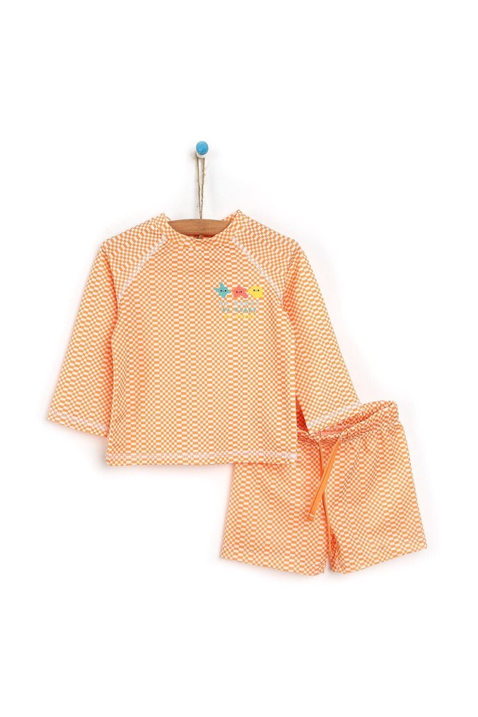 Turuncu Kareli Kısa Kollu Erkek Bebek Mayo Takımı - Görsel 2