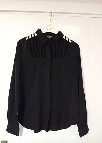 Siyah Düğmeli Gömlek, Strappy Kollu, Midi Boy