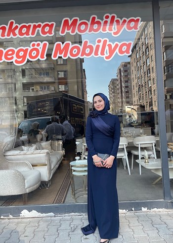 Bershka Lacivert Dökümlü elbise