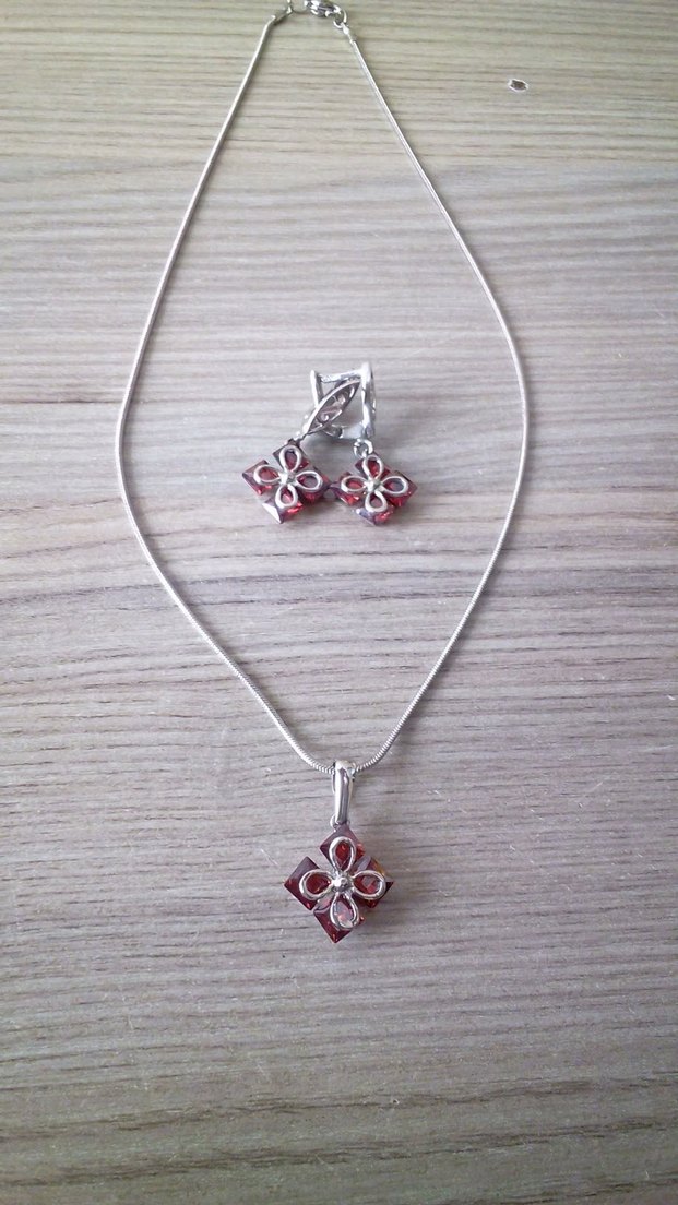 Bordo savaroski taşlı Çiçek Desenli Kadın Takı Seti - Görsel 2