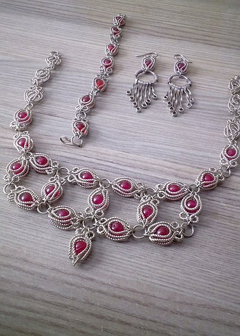 Bordo Bohem Uzun Boncuklu Kolye Seti - Görsel 2