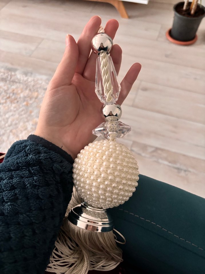 Modern Klasik Beyaz Nakışlı Perde Bağı Braçol - Görsel 3